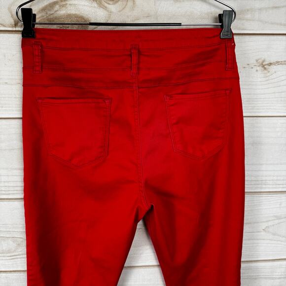 No Boundaries Red Mid Rise Super Stretch Skinny Jeans Juniors Size 17 - Picture 5 of 11